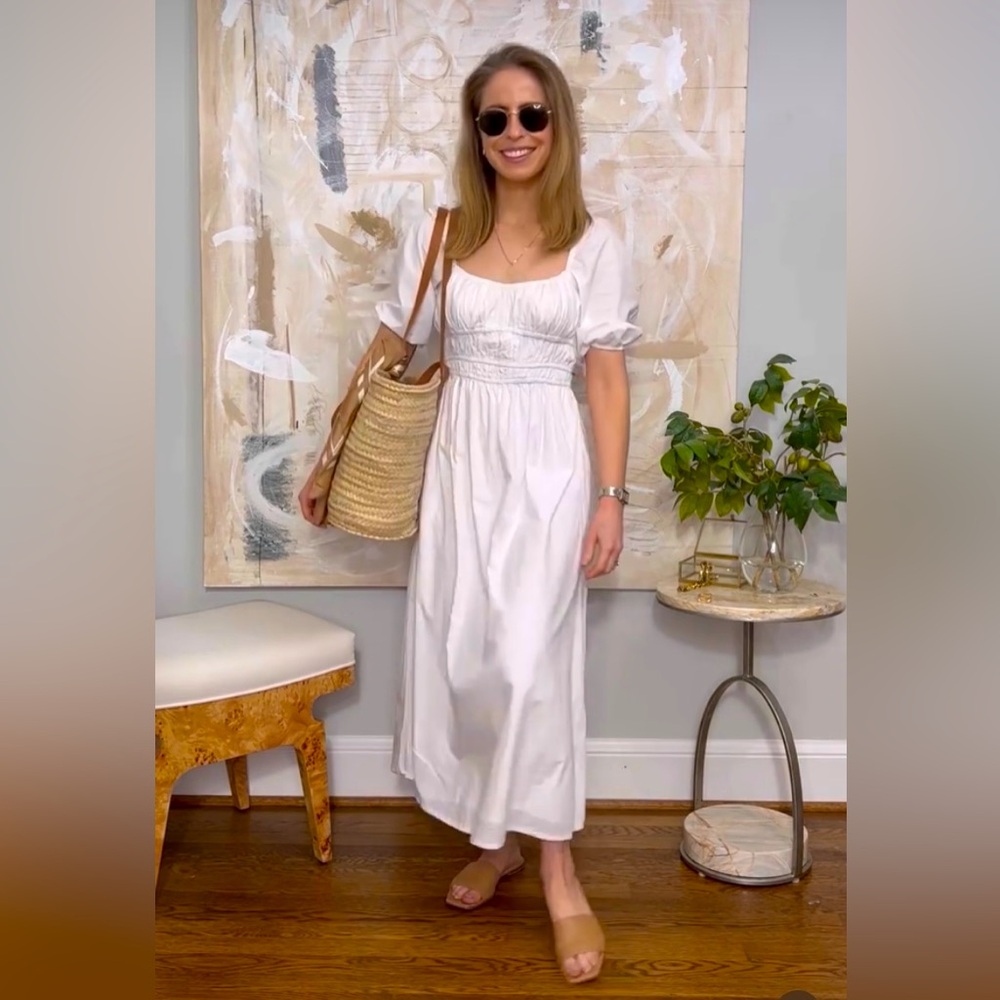 Faithfull The Brand Popeline White midi dress Harmonita